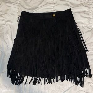 Fringe skirt black faux suede